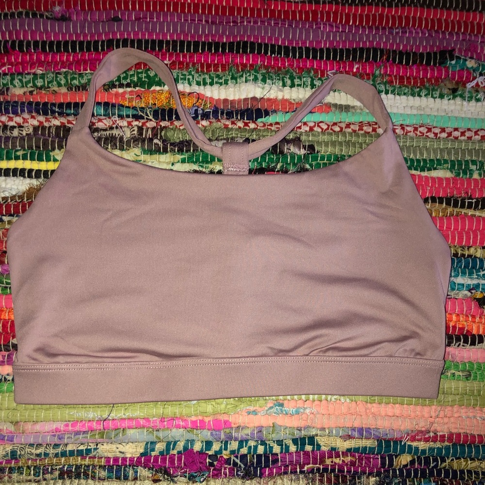 Dusty rose colored sports bra